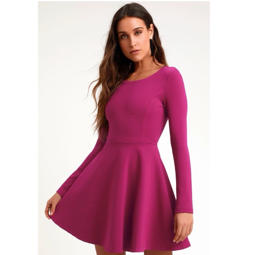 Lulus Magenta Long Sleeve Dress